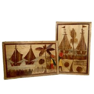 Woodstraw Folk Art Pair of wall art